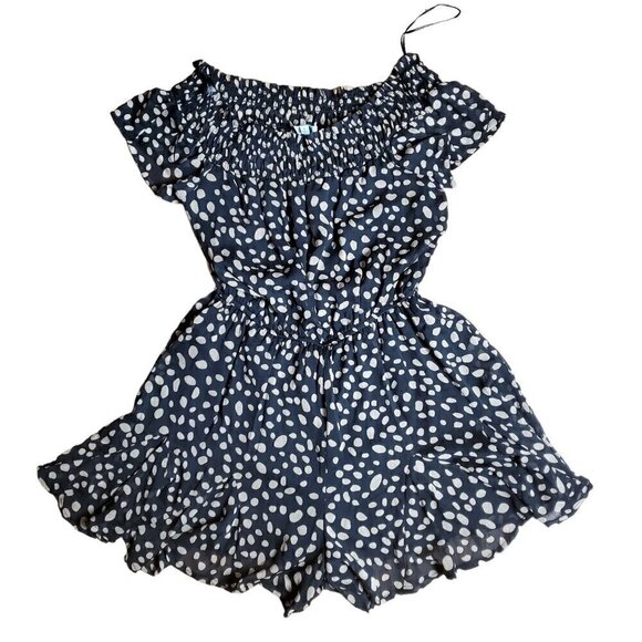 Francesca's Romper Womens Black Dots Off The Shoulder Short Sleeve Size‎ S NWT - Picture 1 of 10